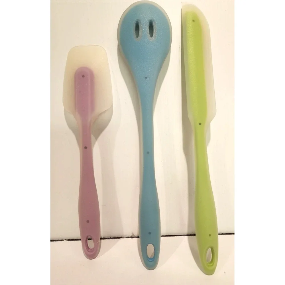 Prepology 3 piece set silicone covered cooking utensils  spatula  slotted spoon